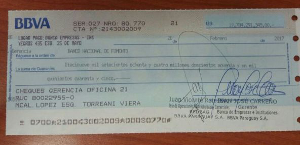 TITULO VALOR – TRANSFERENCIA O CHEQUE DE GERENCIA 